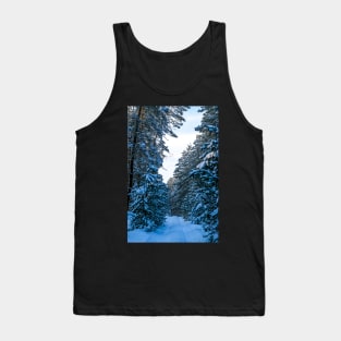 Winter landscape with snow-covered spruce forest. Tank Top